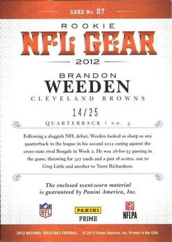 2012 Panini National Treasures - NFL Gear Triple Prime #27 Brandon Weeden Back