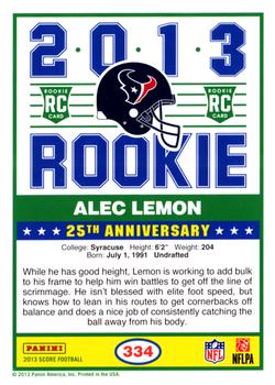 2013 Score #334 Alec Lemon Back