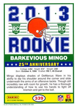 2013 Score #339 Barkevious Mingo Back