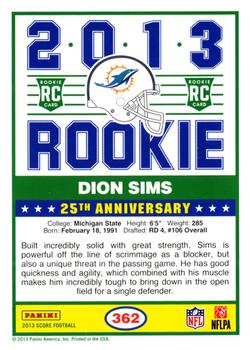 2013 Score #362 Dion Sims Back