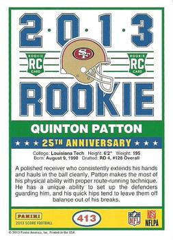 2013 Score #413 Quinton Patton Back
