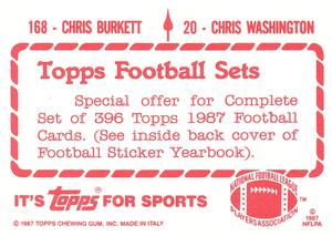 1987 Topps Stickers #20 / 168 Chris Washington /  Chris Burkett Back