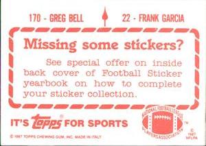 1987 Topps Stickers #22 / 170 Frank Garcia / Greg Bell Back