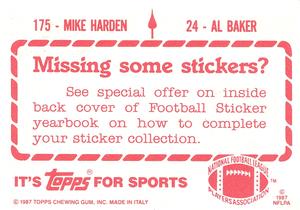1987 Topps Stickers #24 / 175 Al Baker / Mike Harden Back