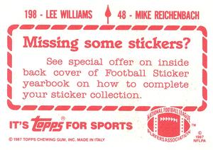 1987 Topps Stickers #48 / 198 Mike Reichenbach / Lee Williams Back
