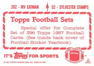 1987 Topps Stickers #52 / 202 Sylvester Stamps / Irv Eatman Back