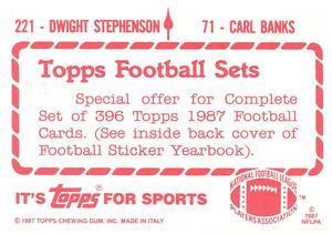 1987 Topps Stickers #71 / 221 Carl Banks / Dwight Stephenson Back