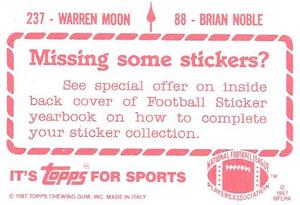1987 Topps Stickers #88 / 237 Brian Noble / Warren Moon Back