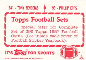1987 Topps Stickers #93 / 241 Phillip Epps / Tony Zendejas Back