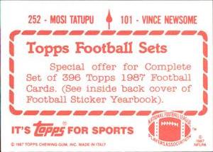 1987 Topps Stickers #101 / 252 Vince Newsome / Mosi Tatupu Back
