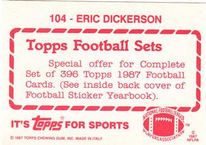 1987 Topps Stickers #104 Eric Dickerson Back