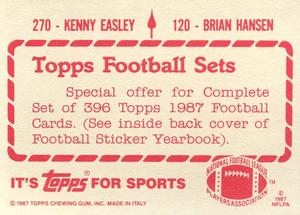 1987 Topps Stickers #120 / 270 Brian Hansen / Kenny Easley Back