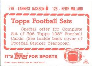 1987 Topps Stickers #126 / 276 Keith Millard / Earnest Jackson Back