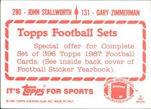 1987 Topps Stickers #131 / 280 Gary Zimmerman / John Stallworth Back