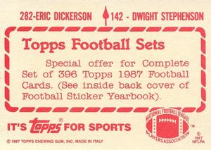 1987 Topps Stickers #142 / 282 Dwight Stephenson / Eric Dickerson Back