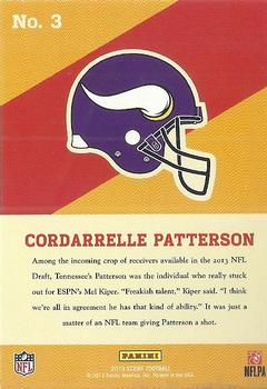 2013 Score - Hot Rookies Hobby #3 Cordarrelle Patterson Back