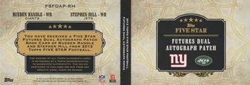 2012 Topps Five Star - Dual Rookie Autographed Patch #FSFDAP-RH Rueben Randle / Stephen Hill Back