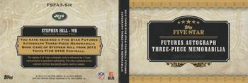2012 Topps Five Star - Rookie Autographed Triple Jersey Gold #FSFA3SH Stephen Hill Back