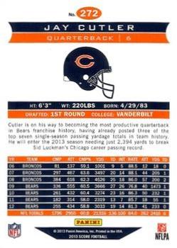 2013 Score - Scorecard #272 Jay Cutler Back