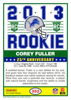 2013 Score - Red #352 Corey Fuller Back