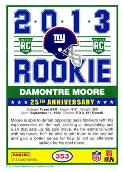 2013 Score - Red #353 Damontre Moore Back