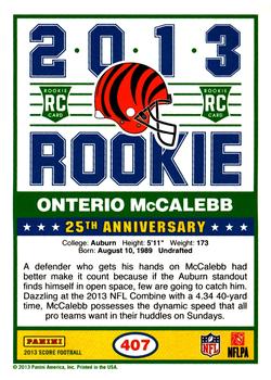 2013 Score - Purple #407 Onterio McCalebb Back
