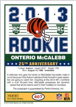 2013 Score - Rookie Signatures #407 Onterio McCalebb Back