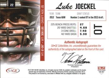 2013 SAGE - Autographs Master Edition #22 Luke Joeckel Back