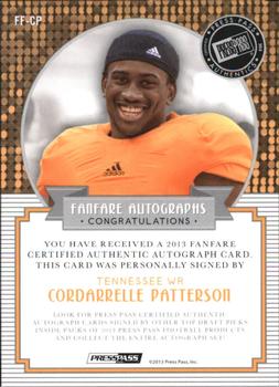 2013 Press Pass Fanfare - Aqua #FF-CP Cordarrelle Patterson Back