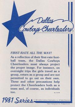 1981 Topps Dallas Cowboys Cheerleaders #4 First-Rate All The Way Back