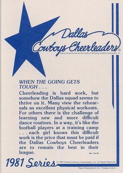 1981 Topps Dallas Cowboys Cheerleaders #5 When The Going Gets Tough Back