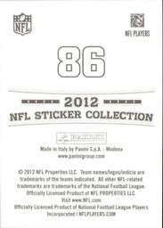 2012 Panini Stickers #86 Reggie Nelson Back