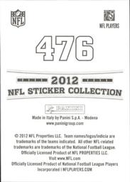 2012 Panini Stickers #476 Eli Manning Back
