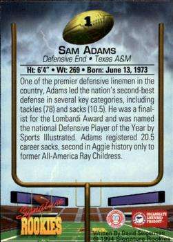 1994 Signature Rookies #1 Sam Adams Back