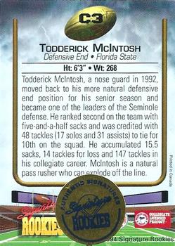 1994 Signature Rookies - Autograph Promos #C3 Toddrick McIntosh Back