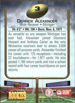 1994 Signature Rookies - Autographs #3 Derrick Alexander Back