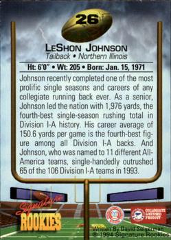 1994 Signature Rookies - Autographs #26 LeShon Johnson Back