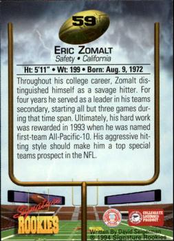 1994 Signature Rookies - Autographs #59 Eric Zomalt Back