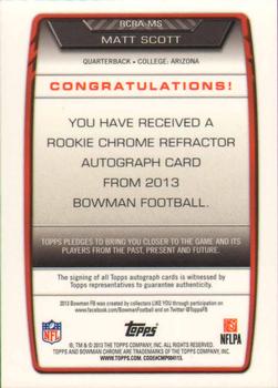 2013 Bowman - Chrome Rookie Autographs Red Refractors #RCRA-MS Matt Scott Back