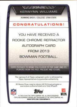 2013 Bowman - Chrome Rookie Autographs Refractors #RCRA-KW Kerwynn Williams Back