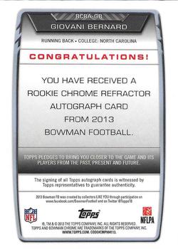 2013 Bowman - Chrome Rookie Autographs Superfractors #RCRA-GB Giovani Bernard Back