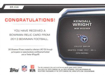 2013 Bowman - Relics #BR-KW Kendall Wright Back