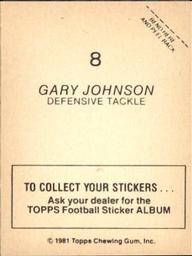 1981 Topps Stickers #8 Gary Johnson Back