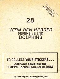 1981 Topps Stickers #28 Vern Den Herder Back