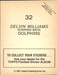1981 Topps Stickers #32 Delvin Williams Back