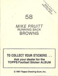 1981 Topps Stickers #58 Mike Pruitt Back