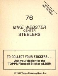 1981 Topps Stickers #76 Mike Webster Back