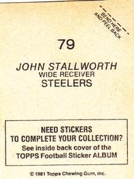 1981 Topps Stickers #79 John Stallworth Back