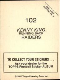 1981 Topps Stickers #102 Kenny King Back
