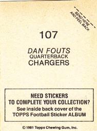 1981 Topps Stickers #107 Dan Fouts Back